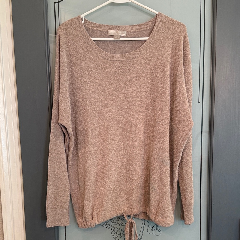 Barefoot Dreams Taupe Drawstring Hem Lightweight Pullover, M
